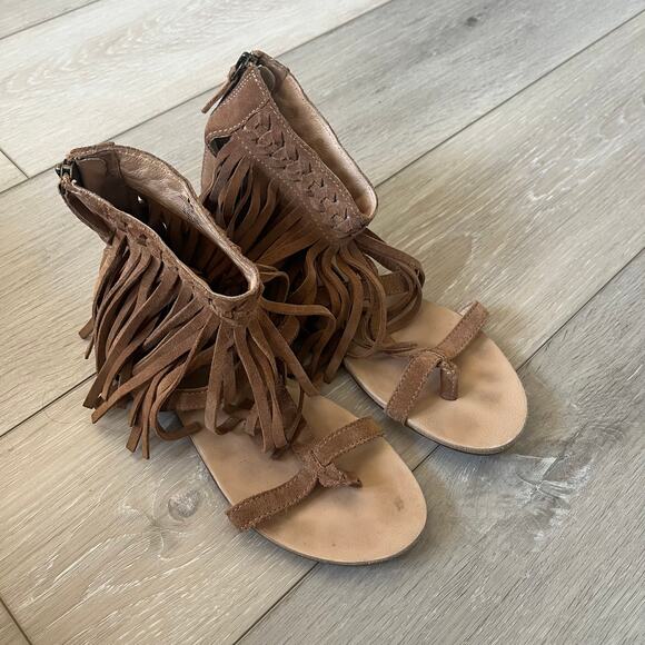 Koolaburra UGG Women's 8 Tan Suede Leather Fringe Moccasin Sandal Gladiator - Picture 2 of 6